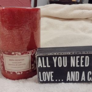 Primitives by Kathy sign and Pier1 pillar candle